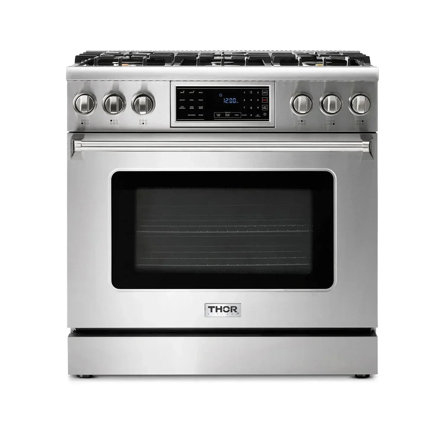 Thor Kitchen Appliance Package - 36 In. Gas Range, Range Hood, Microwave Drawer, Refrigerator, Dishwasher, Wine Cooler, AP-TRG3601-C-6